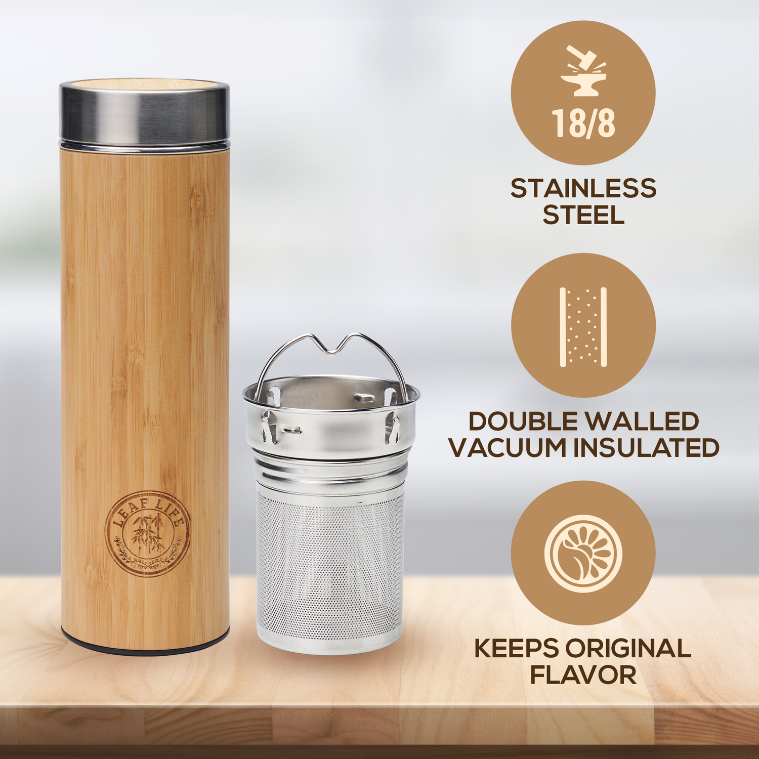 Bamboo Tumbler with Tea Infuser & Strainer by LeafLife